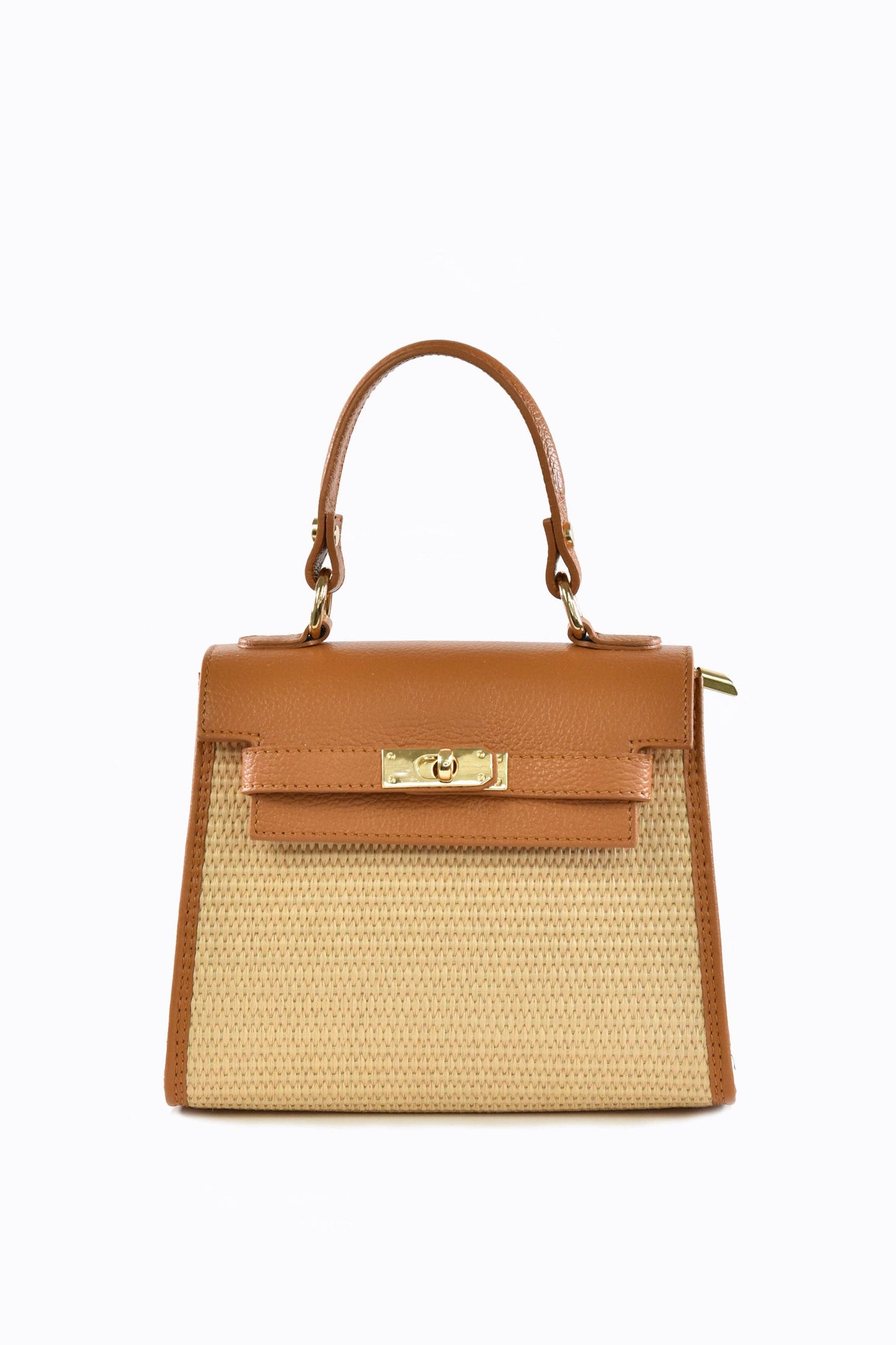 Tan Leather and Raffia Crossbody Bag