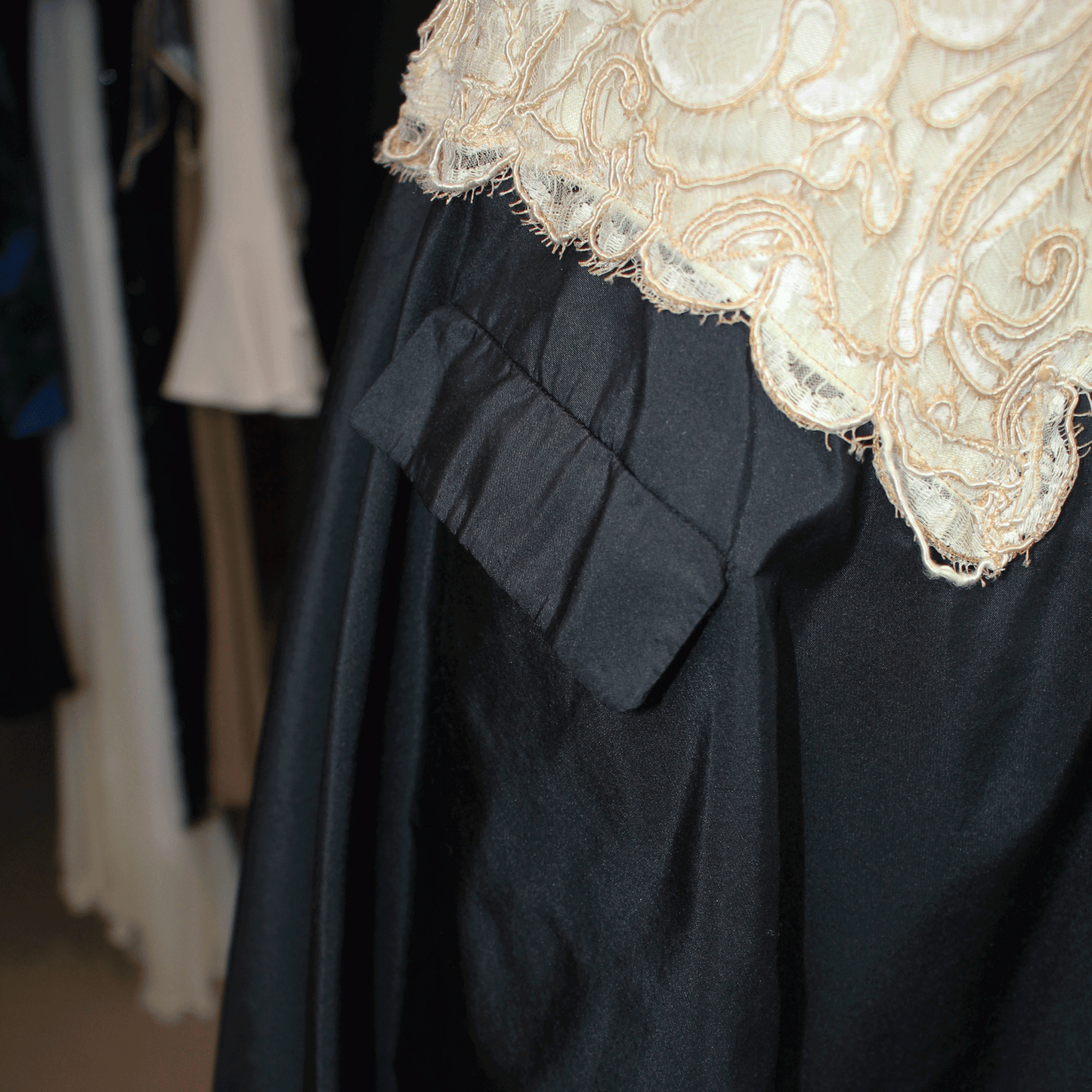 Christian Dior 1950s New Look Dress In Black satin and cream Lace