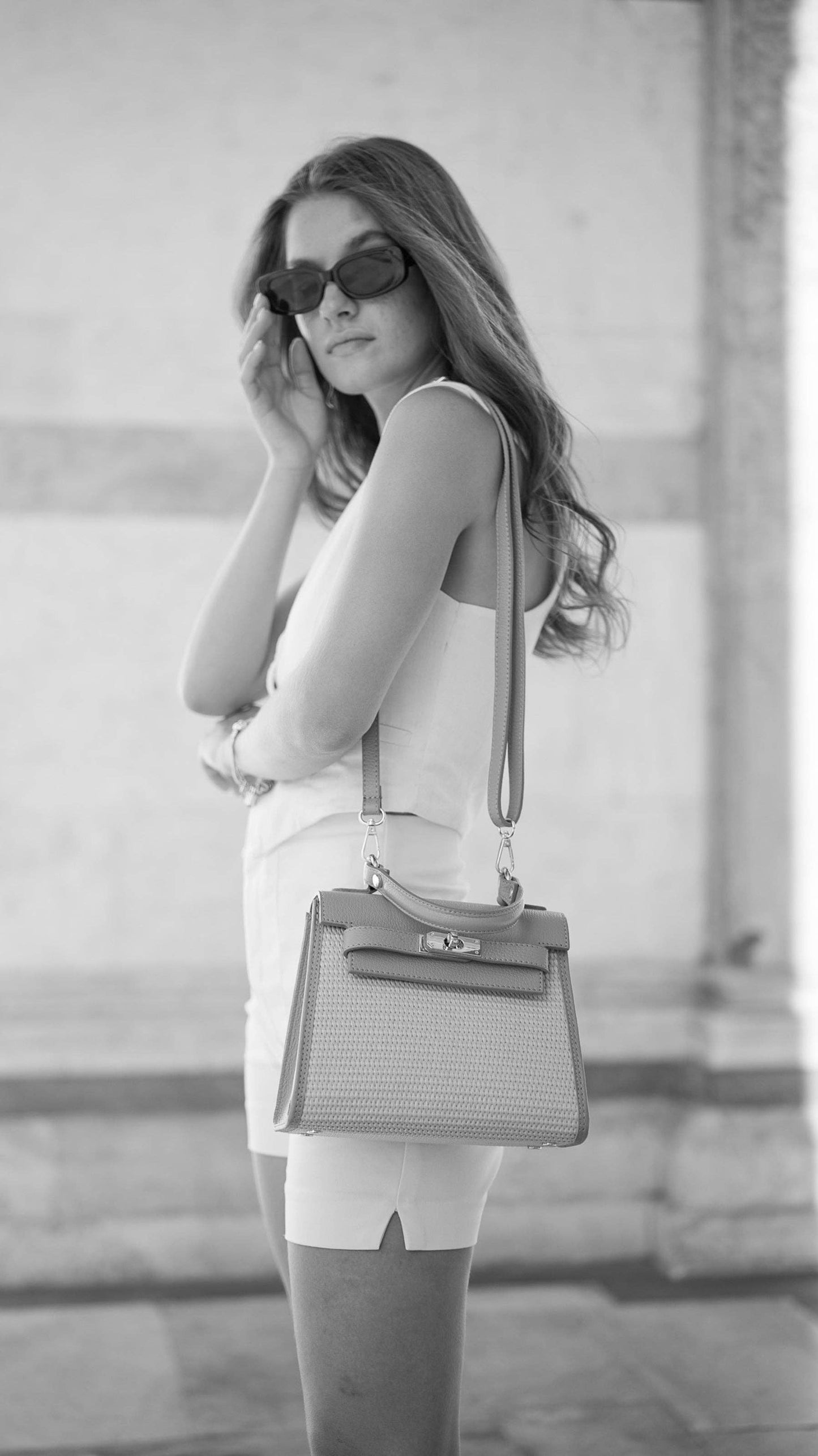 Tan Leather and Raffia Crossbody Bag