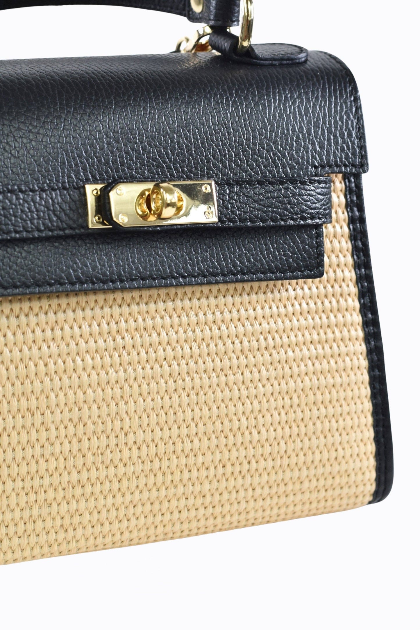 Tan Leather and Raffia Crossbody Bag