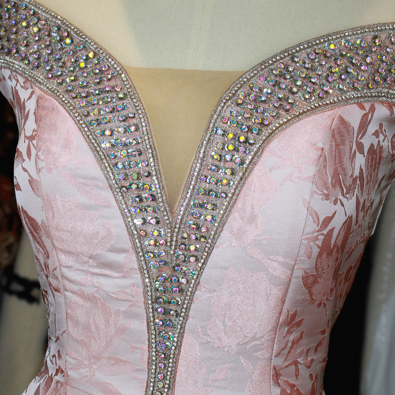 Nataliya Couture Pink Satin Brocade Ball Gown