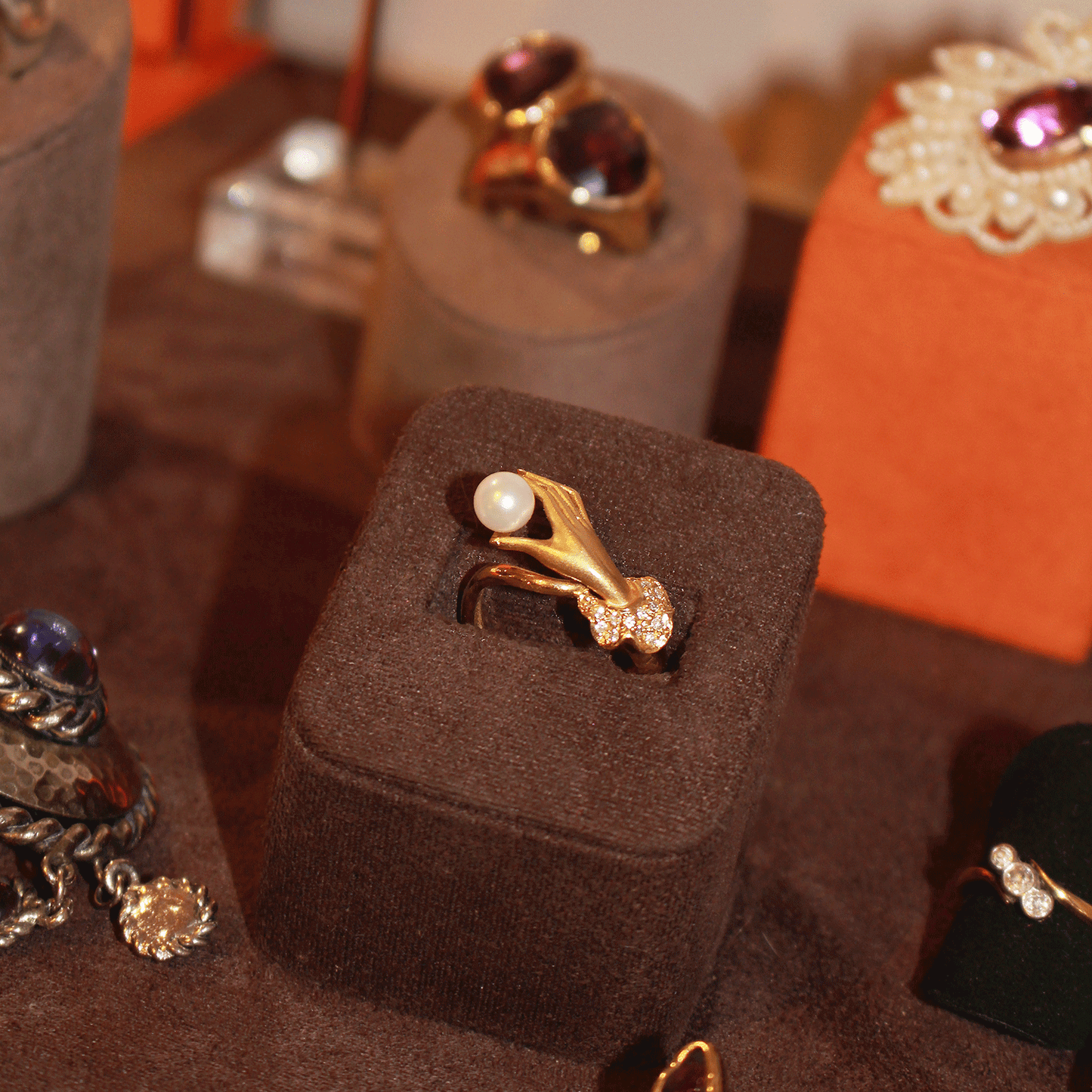Pearl and 18K Gold Hand Ring