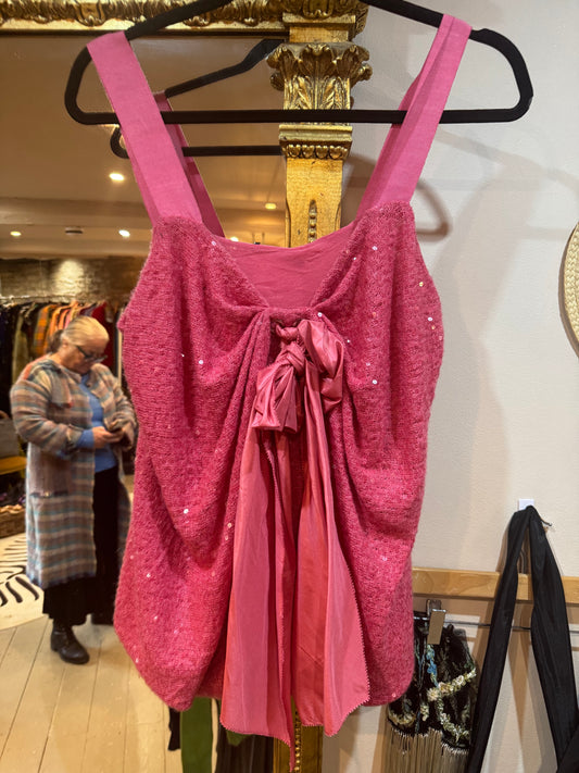 Donna Karan Cashmere Sequin Strap Bow Top