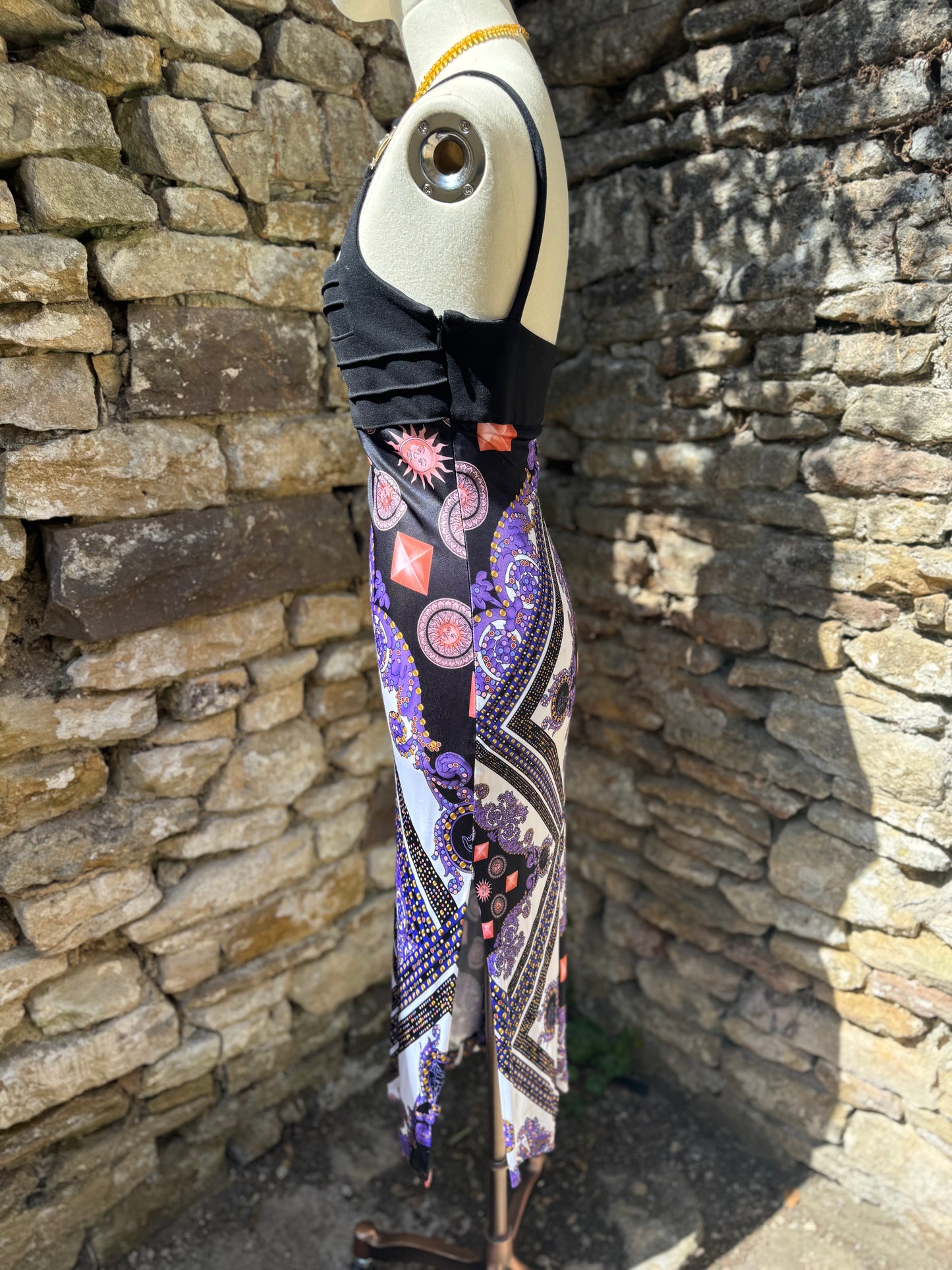 Vintage Versace Collection Scarf Print Midi Dress Y2K