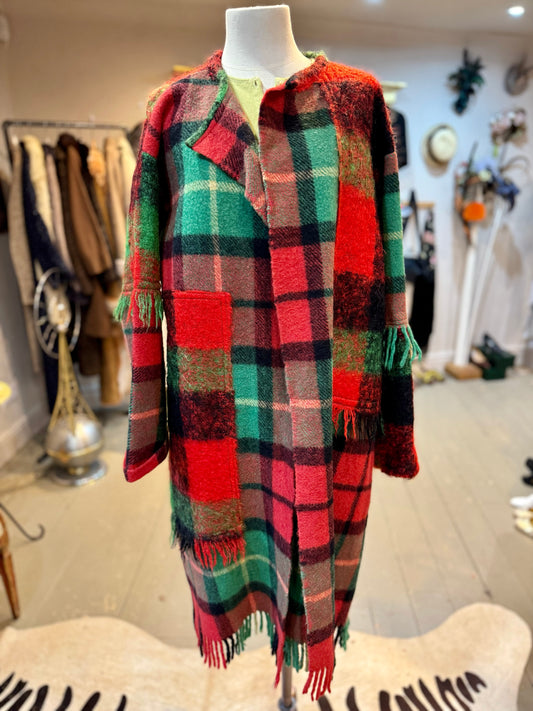 NEW IN - Our Cotswold Coat - Green Black Red Mohair & Tartan