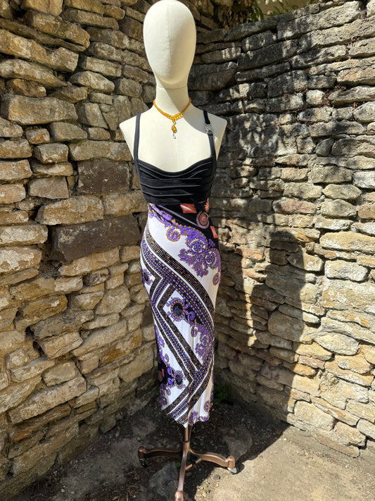Vintage Versace Collection Scarf Print Midi Dress Y2K