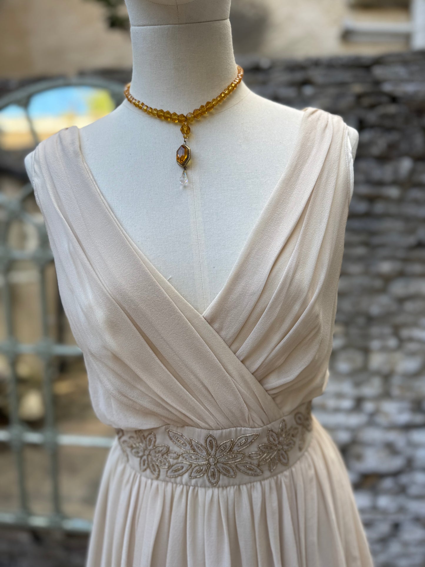 Beige Chiffon 1950s style Vintage Dress