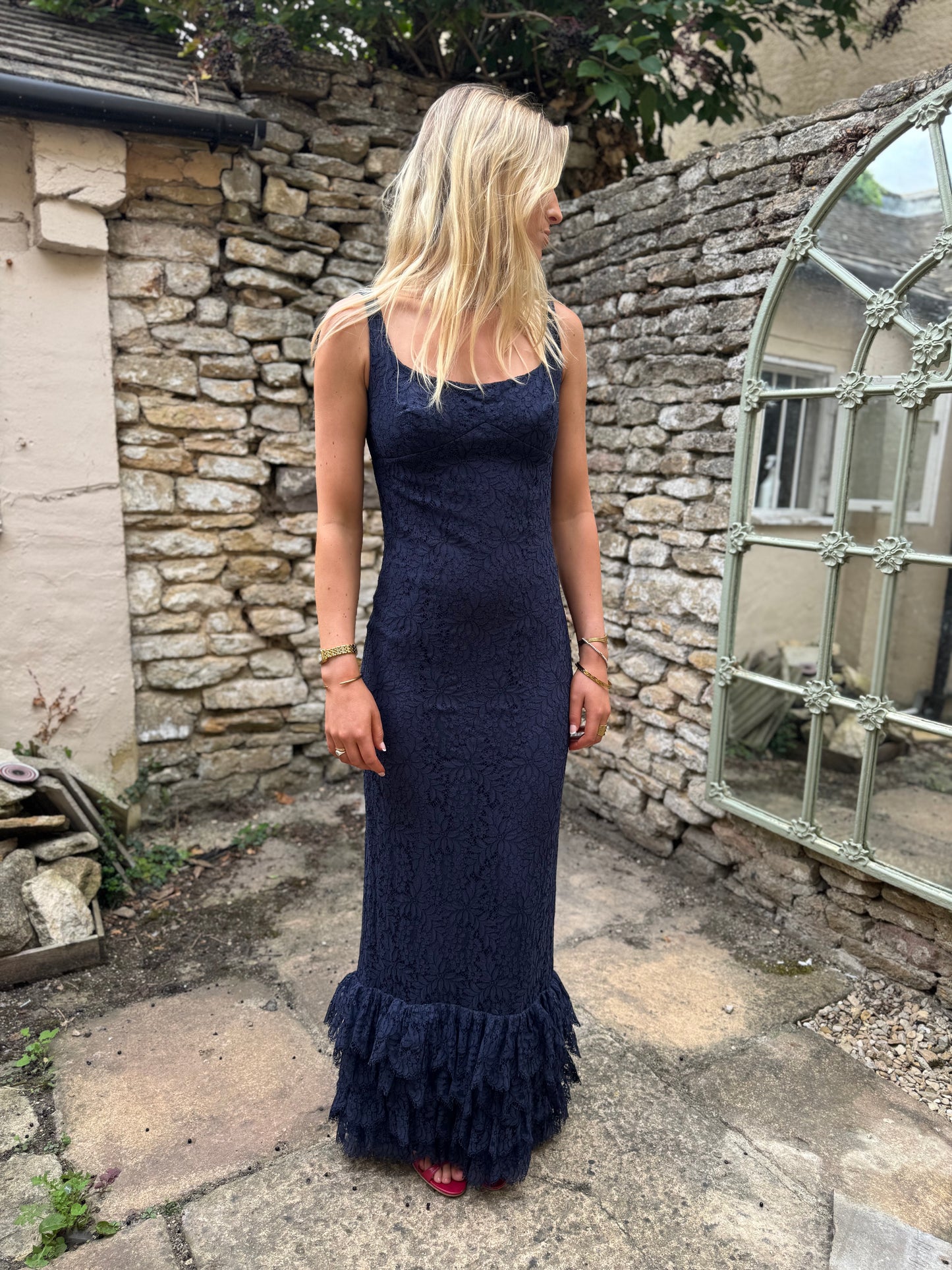 Leonard of Paris Dark Blue Ruffle Hem Dress