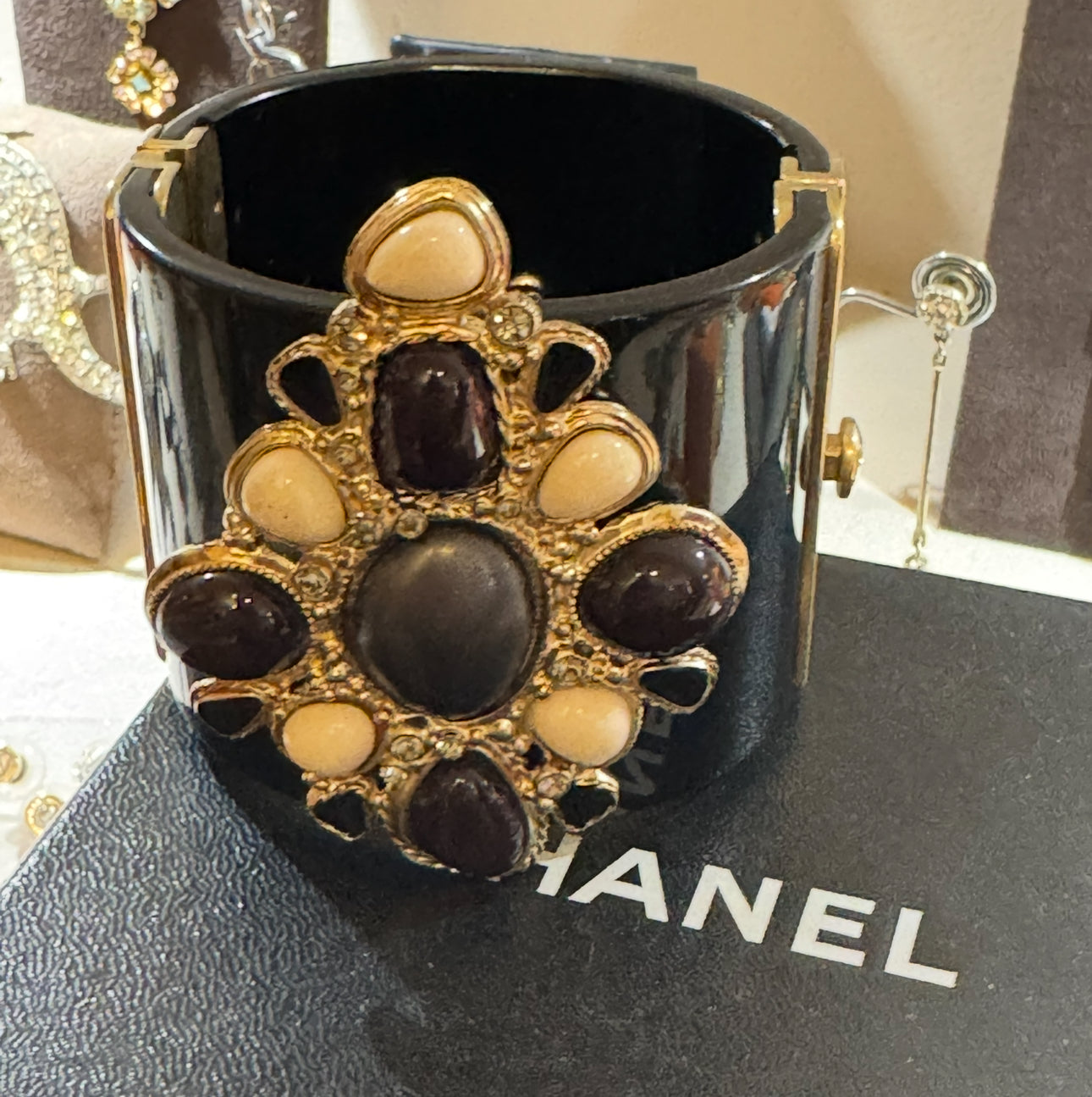 Vintage CHANEL Black Maltese Cross Cuff Bracelet 2008