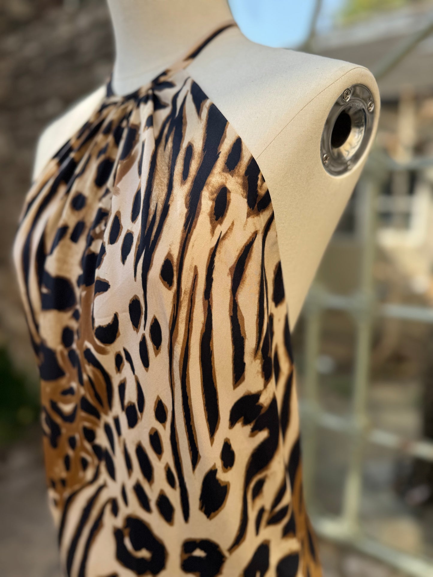 Animal Print Halterneck Bias Cut Silk Maxi Dress