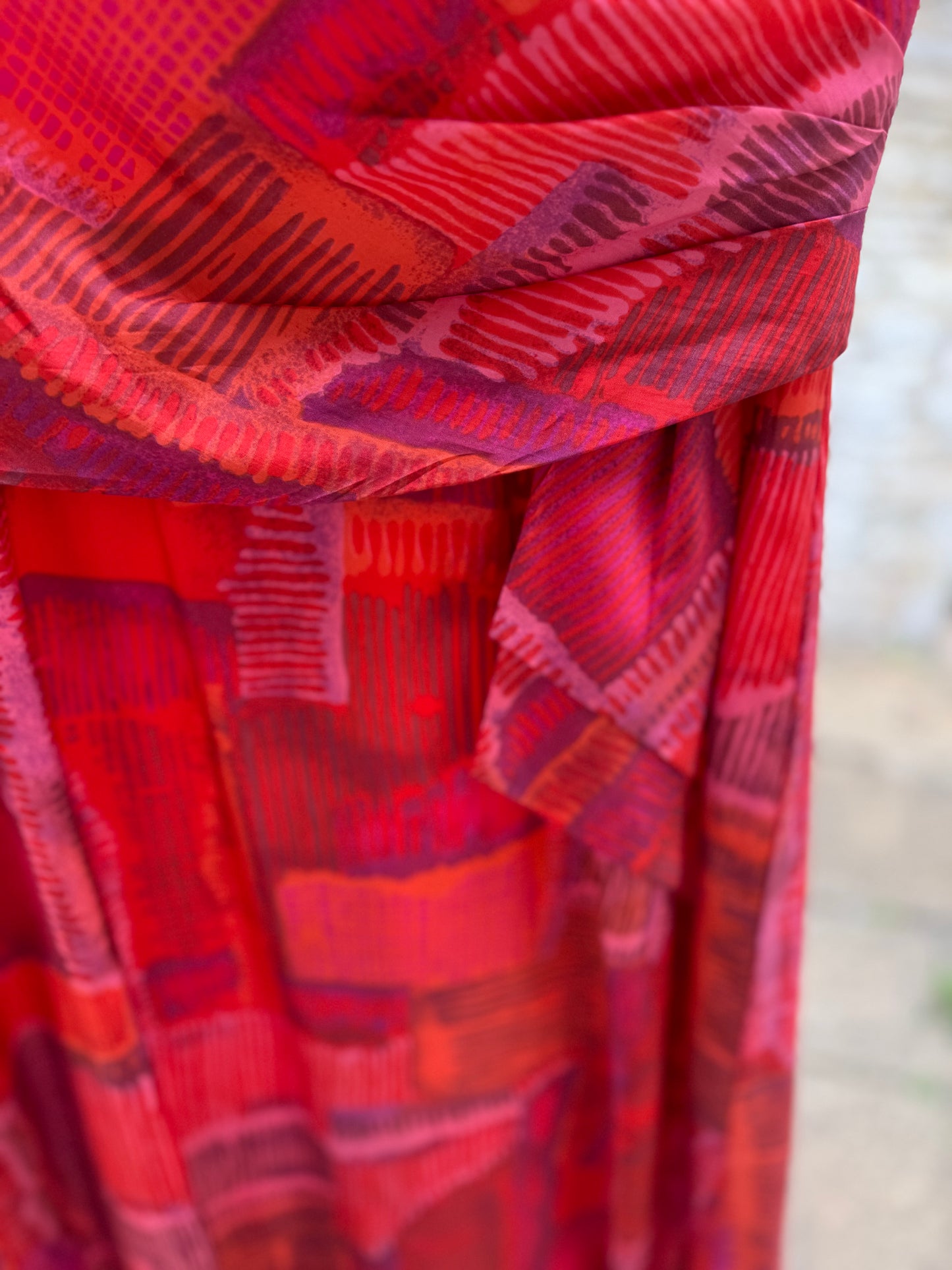 Silk 1960s Print Red Day Dress