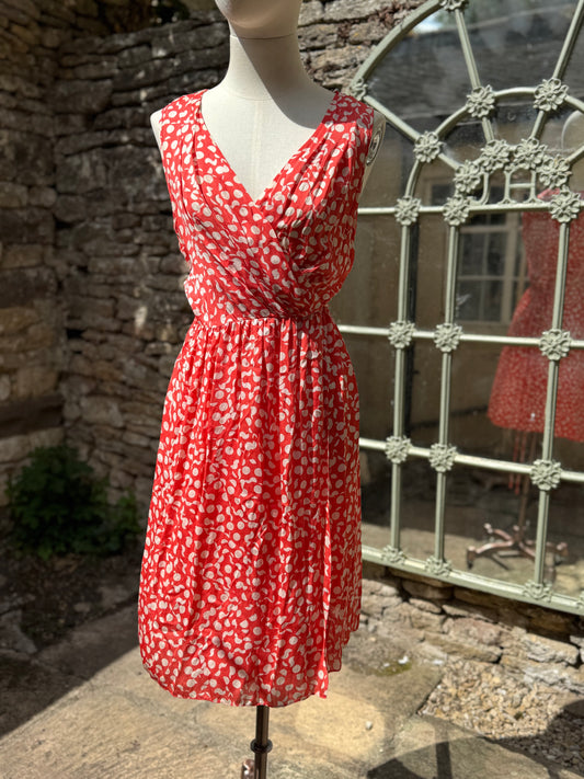 Silk Coral and White Polka Dot Wrap Dress