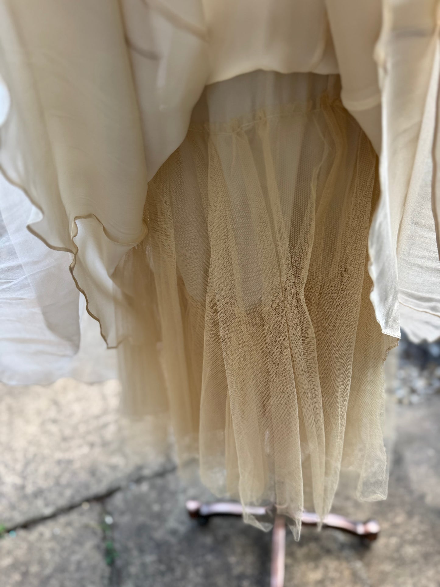Beige Chiffon 1950s style Vintage Dress