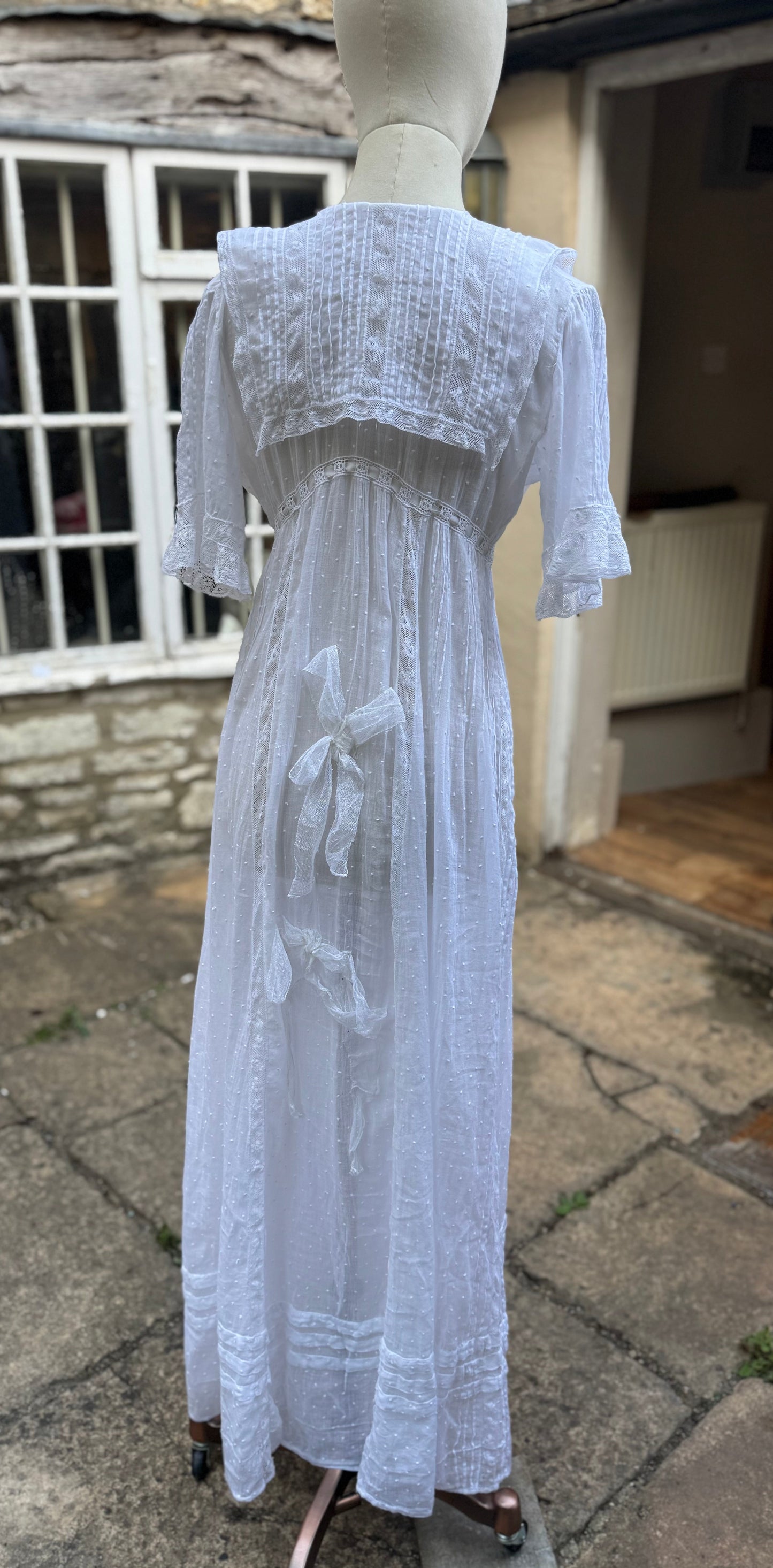 White Cotton Edwardian Lawn Gown with Lace Detail