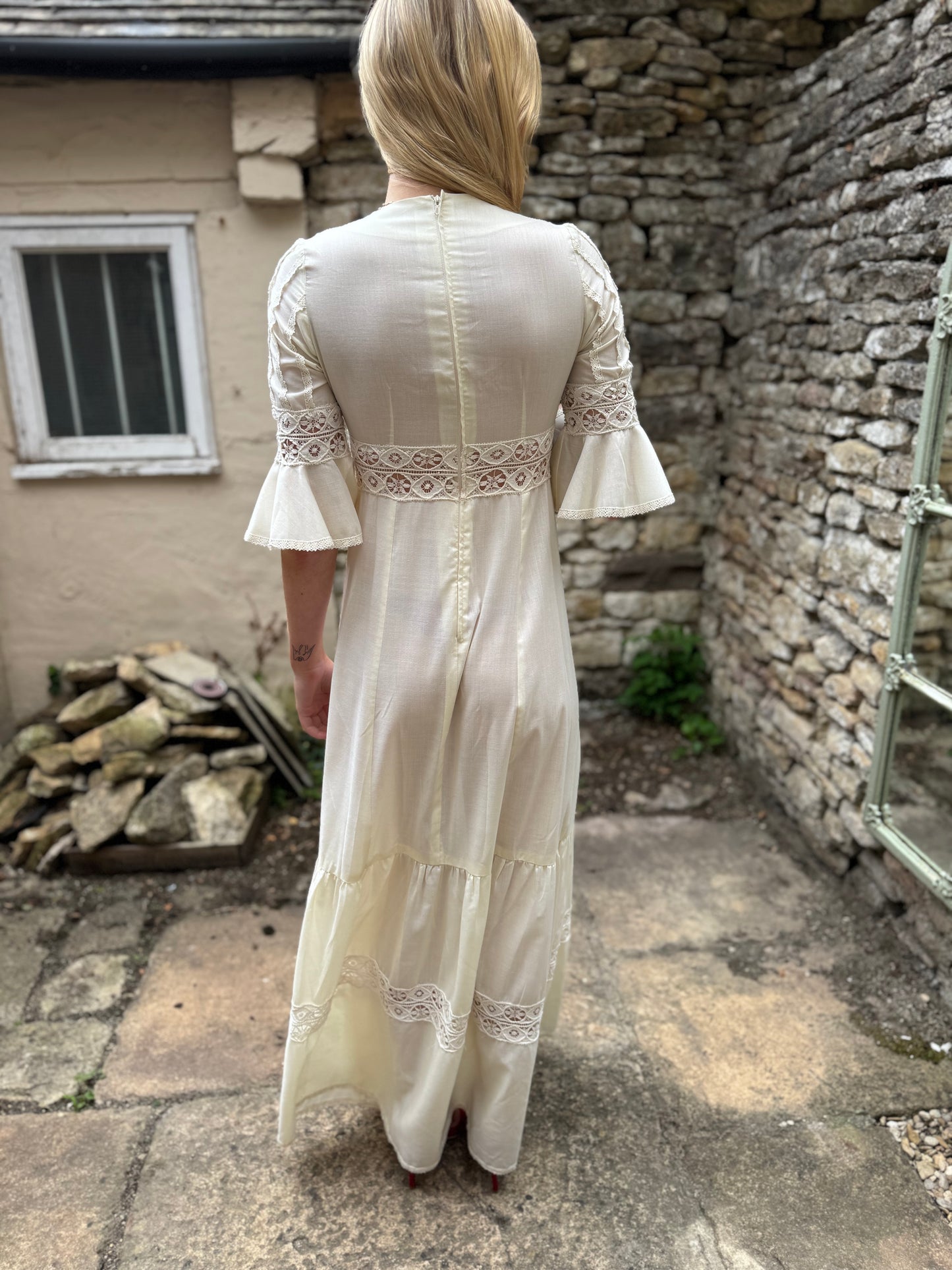 Cream cotton 1970s Maxi Dress