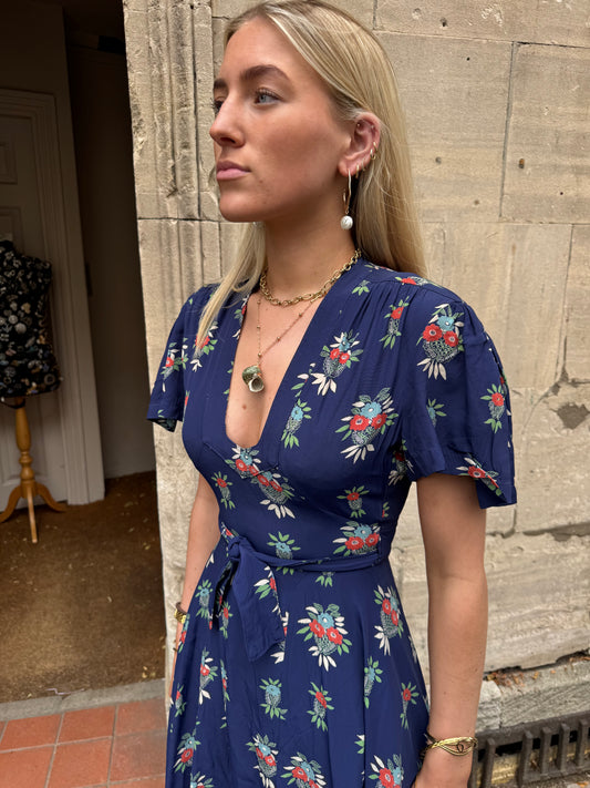 Ossie Clark / Celia Birtwell Royal Blue floral Wraparound dress