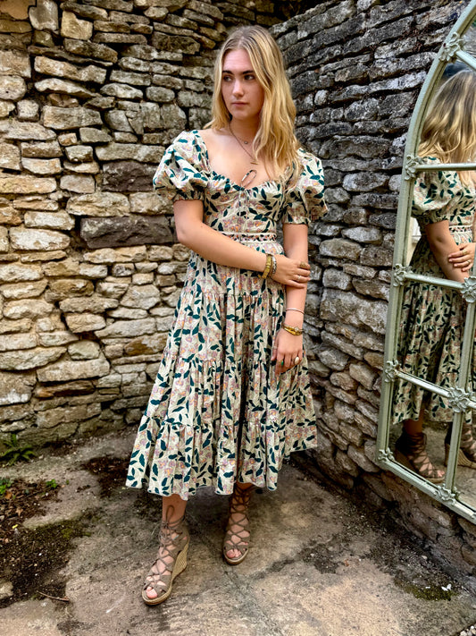 Embroidered Tiered Floral Mídi Dress Água by Água Bendita  SALE