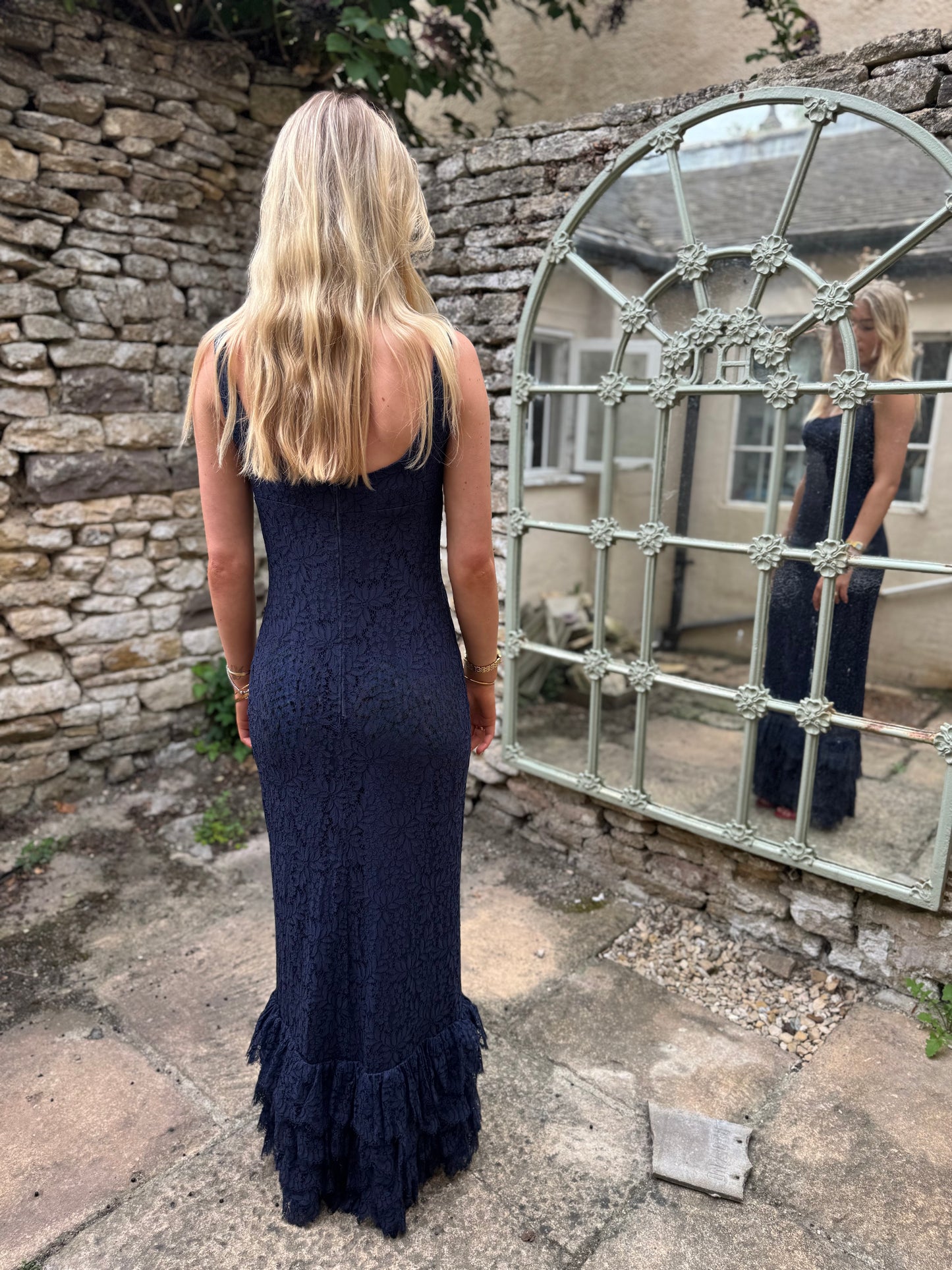 Leonard of Paris Dark Blue Ruffle Hem Dress