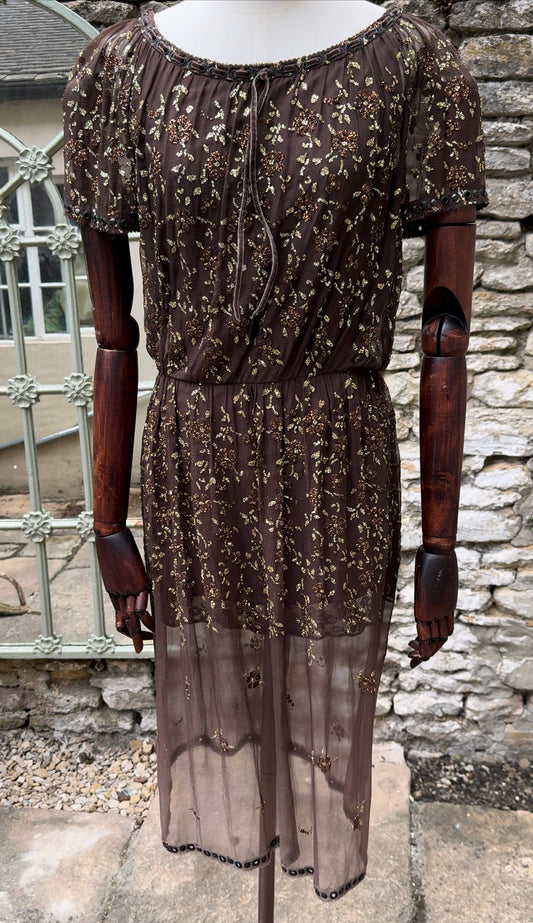 Vintage Coffee Brown Sequin Cocktail Dress