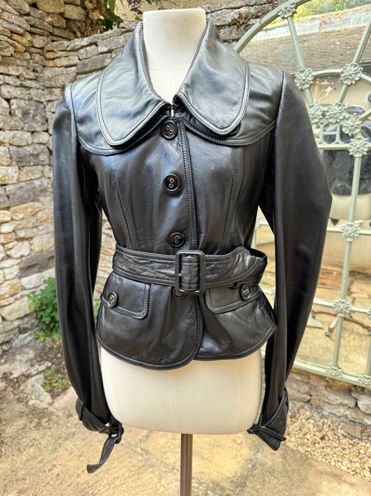 Vintage Burberry Cropped Lambskin Leather Jacket