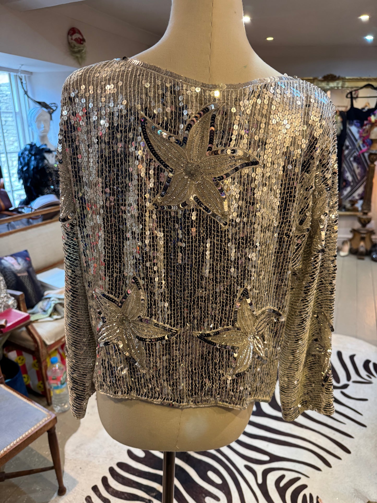 Vintage 1960s Frank Usher Silver Sequin Top – UK 12–14