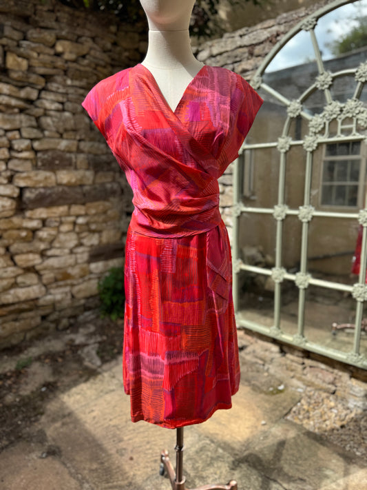 Silk 1960s Print Red Day Dress