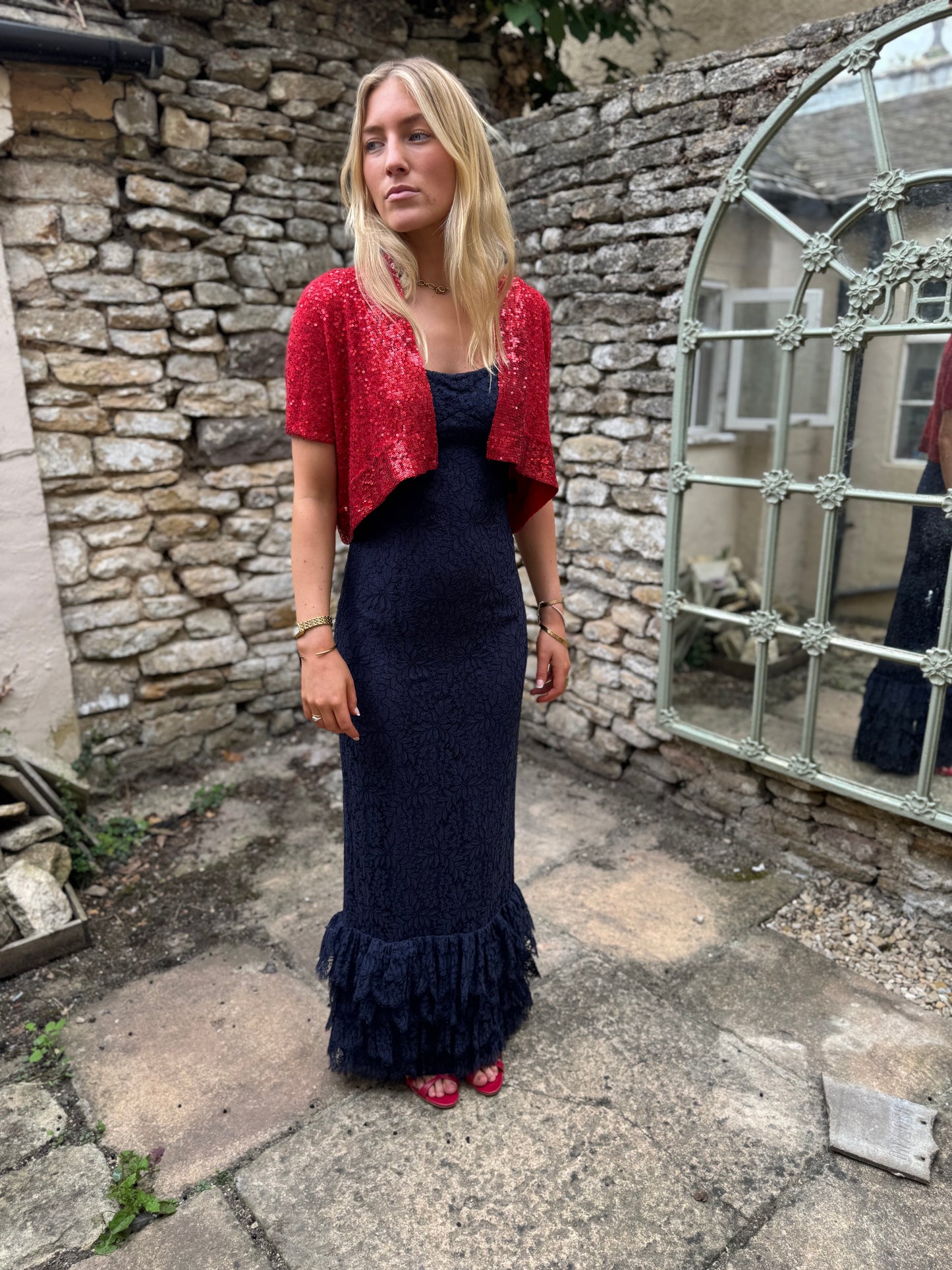 Leonard of Paris Dark Blue Ruffle Hem Dress