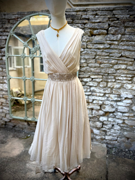 Beige Chiffon 1950s style Vintage Dress
