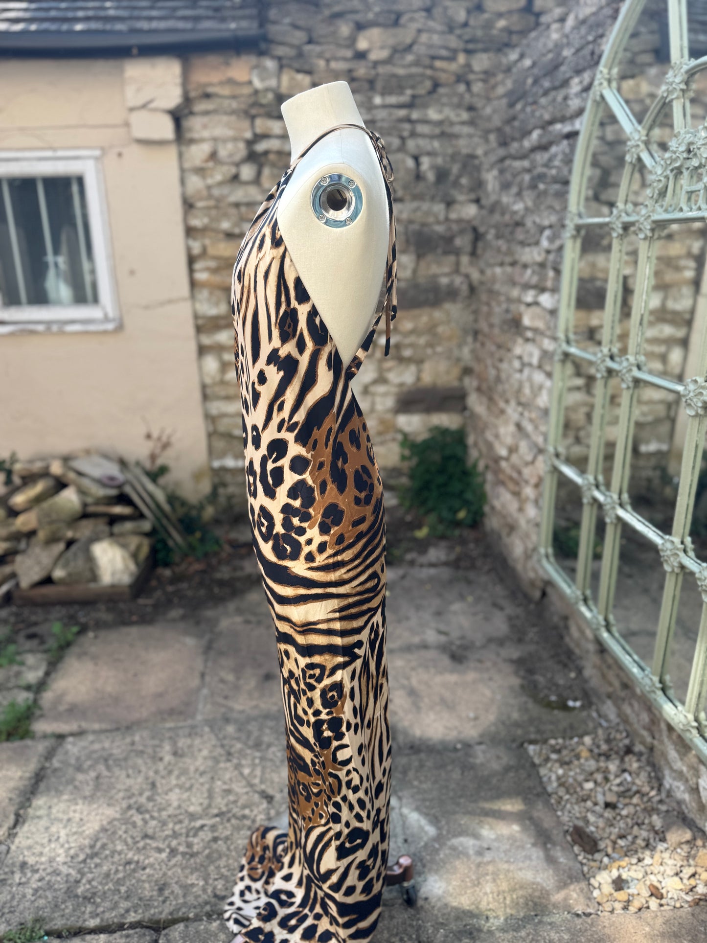 Animal Print Halterneck Bias Cut Silk Maxi Dress