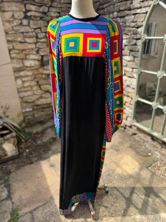 Rare Pucci Style Balloon Sleeve 1970s Maxi Dress