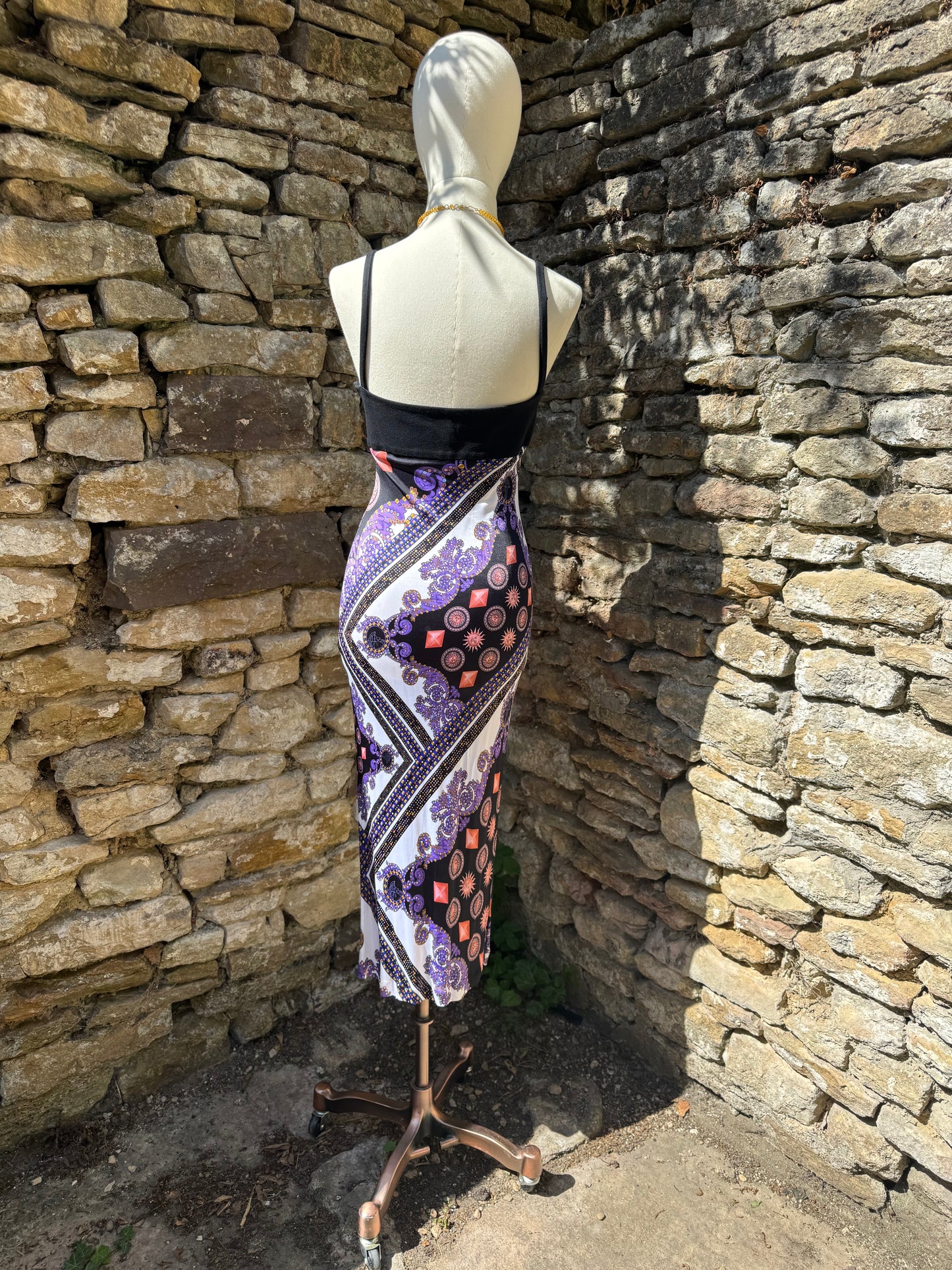 Vintage Versace Collection Scarf Print Midi Dress Y2K