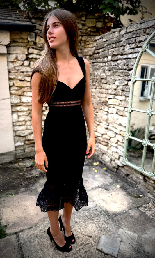Self Portrait Crepe and lace detail Sleeveless Midi black dress