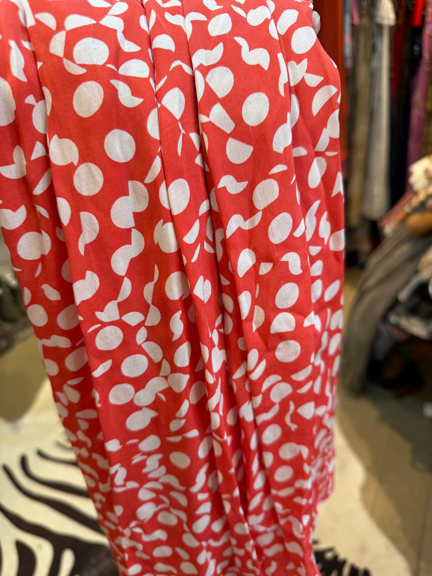 Silk Coral and White Polka Dot Wrap Dress