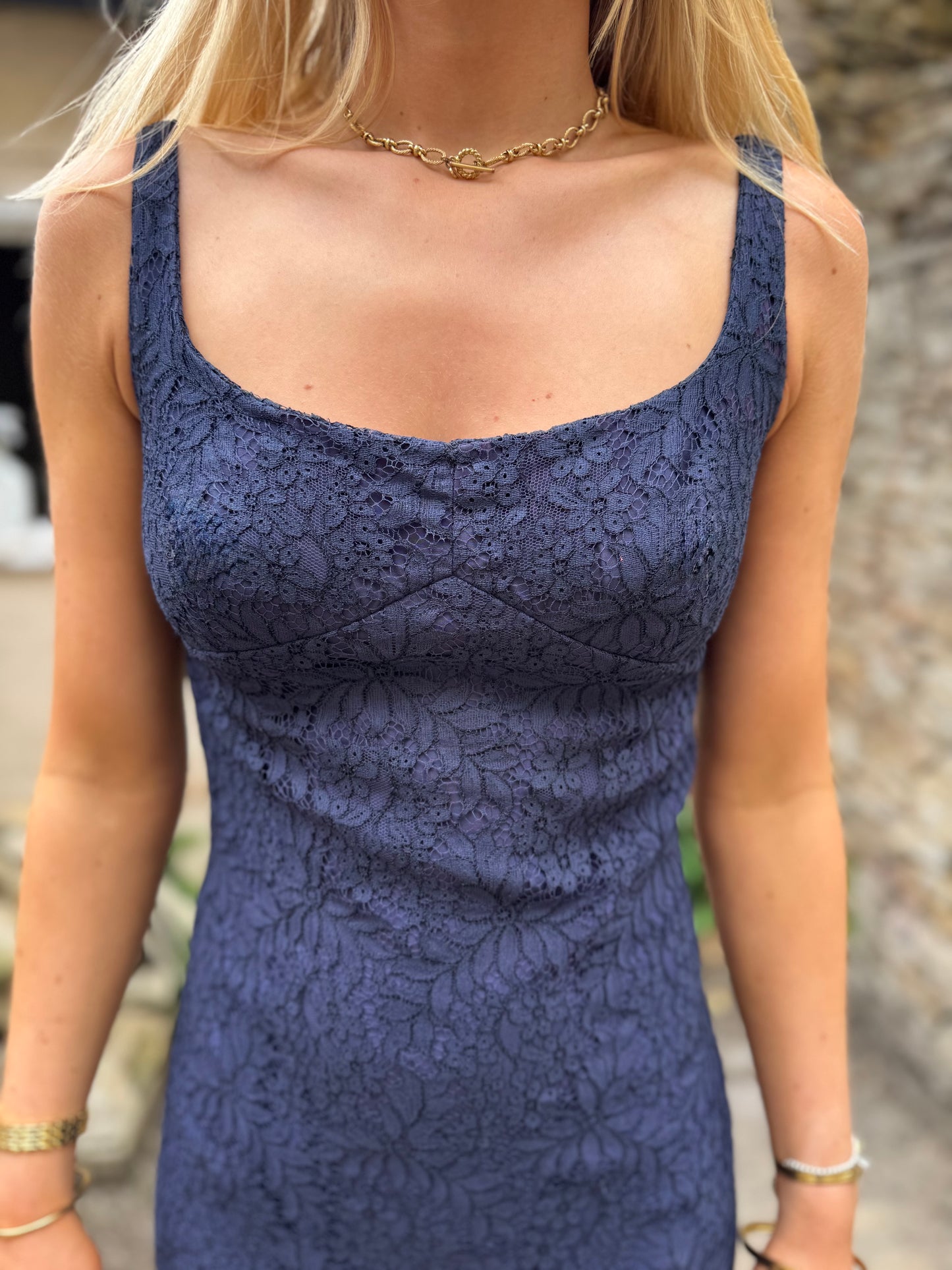 Leonard of Paris Dark Blue Ruffle Hem Dress