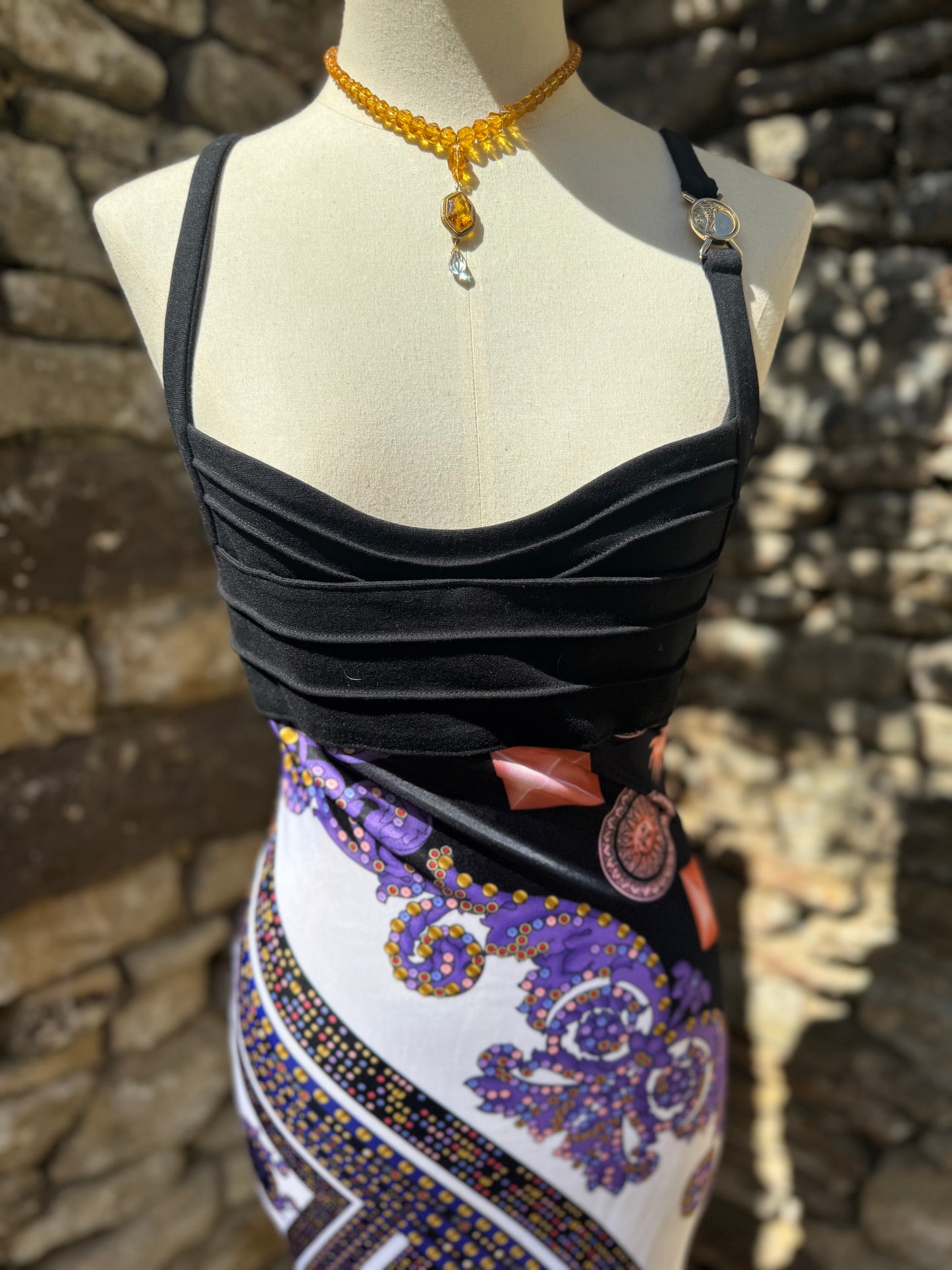 Vintage Versace Collection Scarf Print Midi Dress Y2K