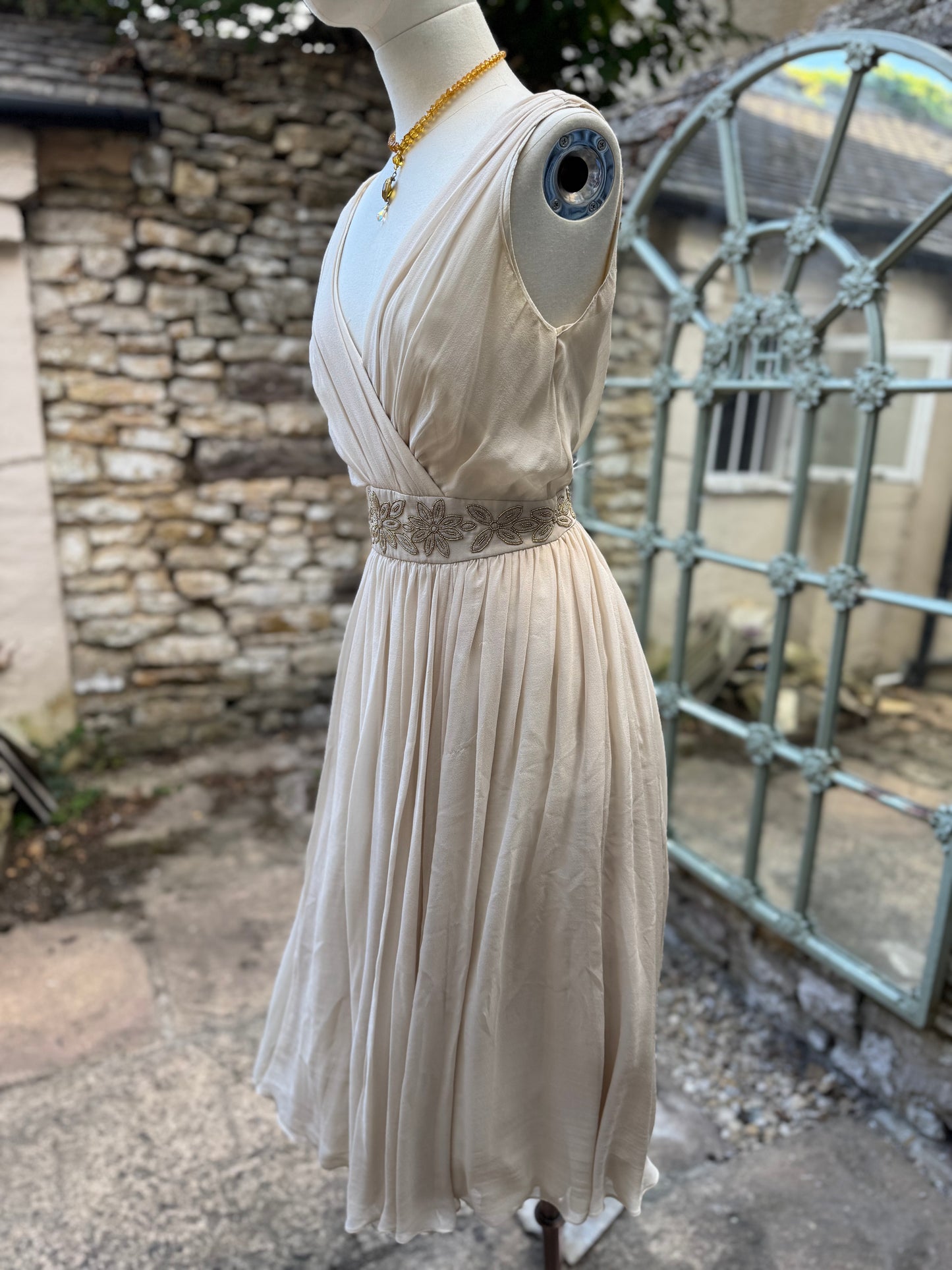 Beige Chiffon 1950s style Vintage Dress
