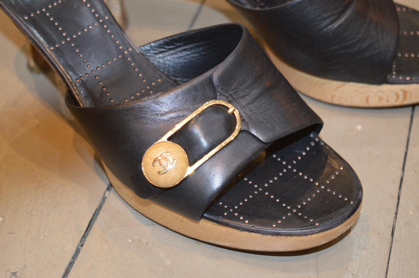 Chanel vintage Leather Mule Clogs