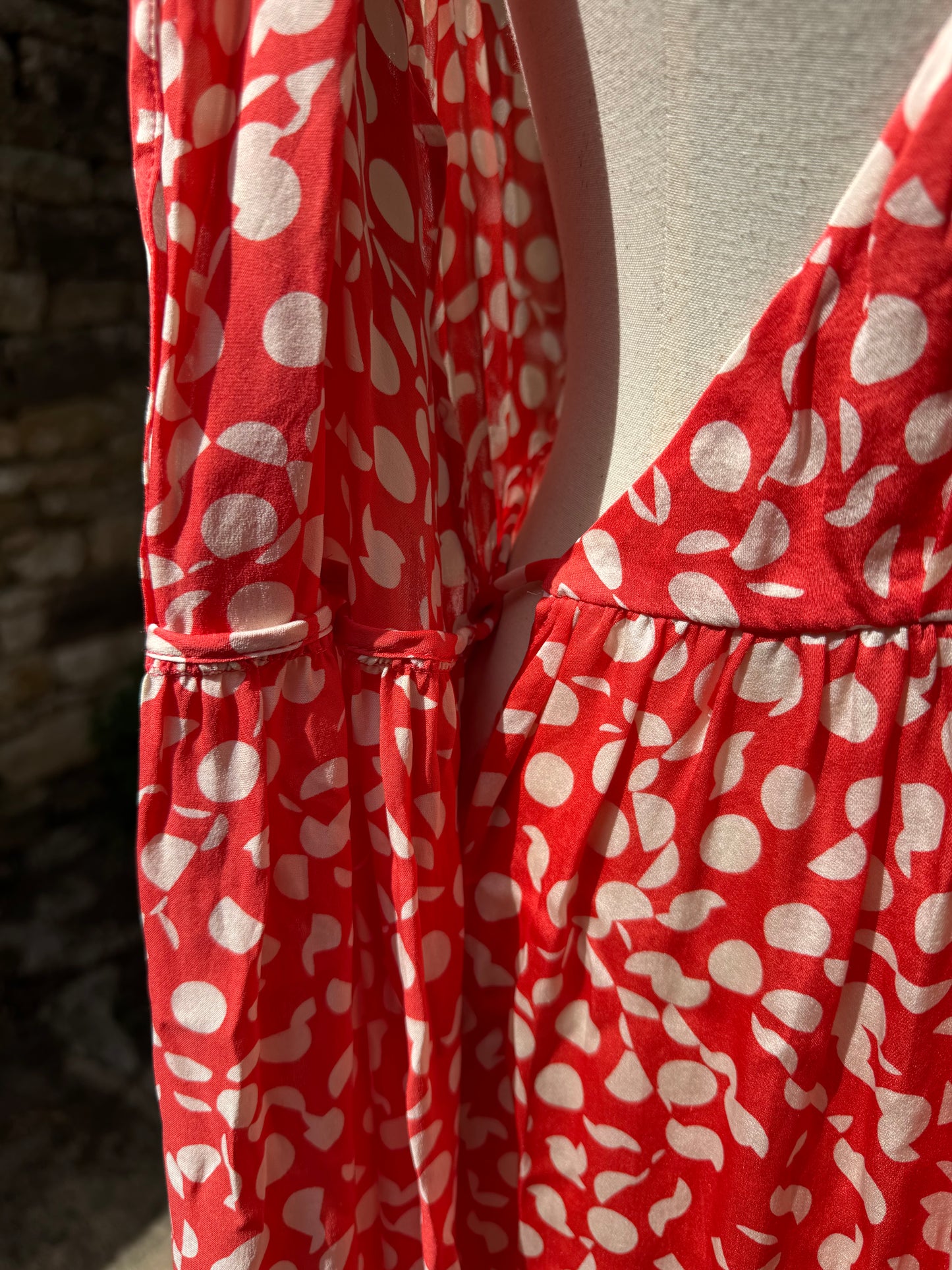 Silk Coral and White Polka Dot Wrap Dress