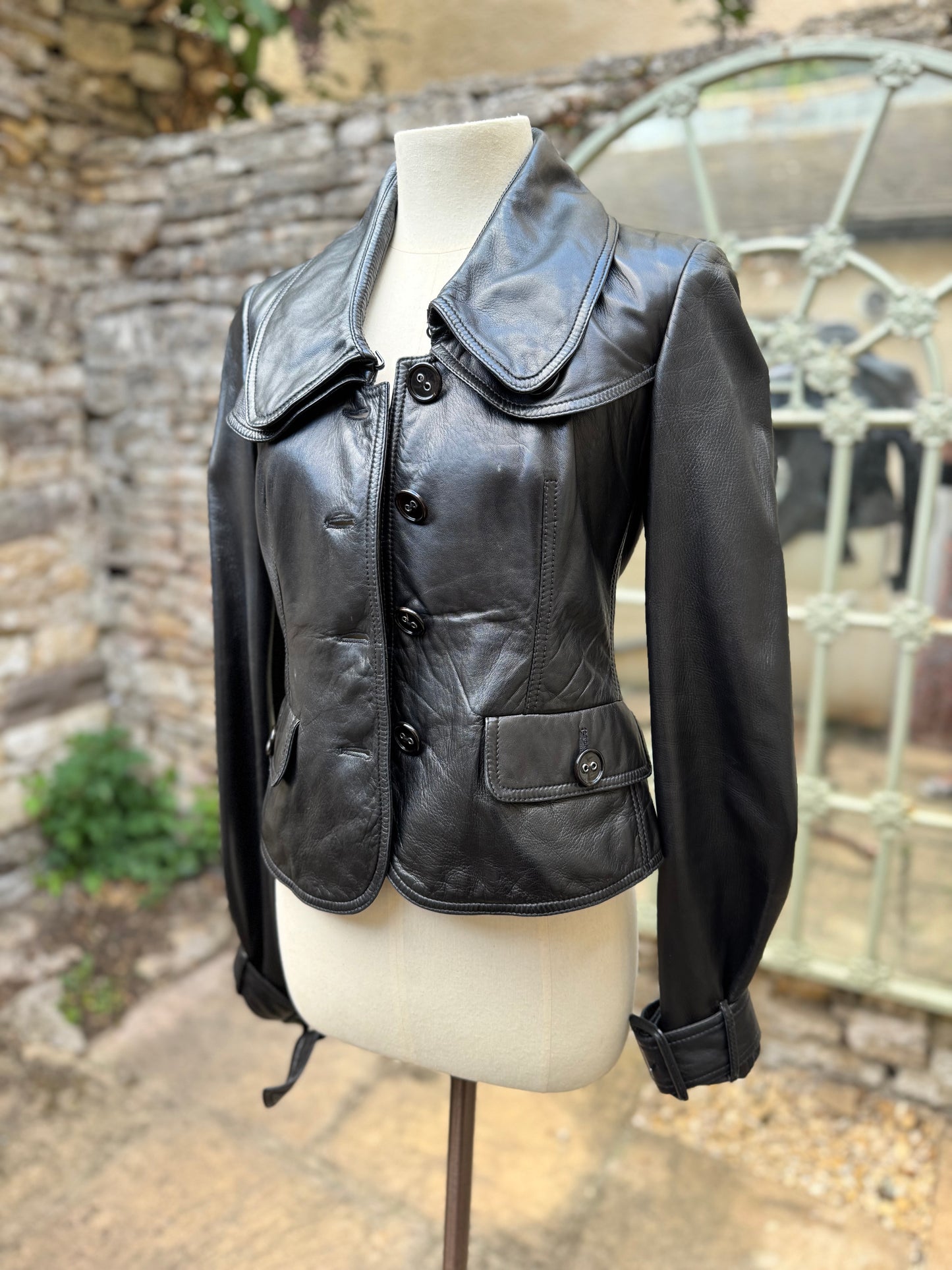 Vintage Burberry Cropped Lambskin Leather Jacket