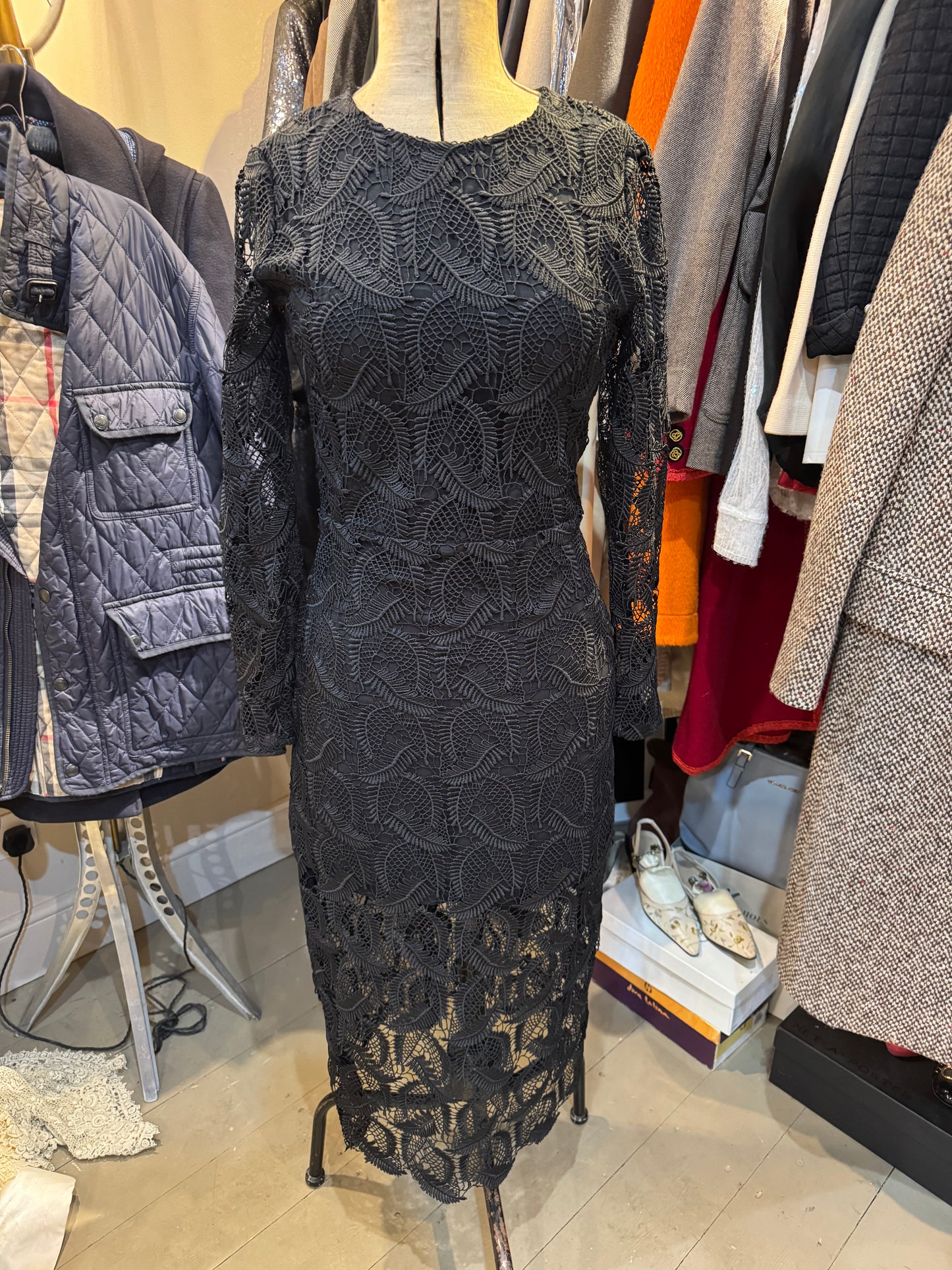 Maje Black Guipure Dress