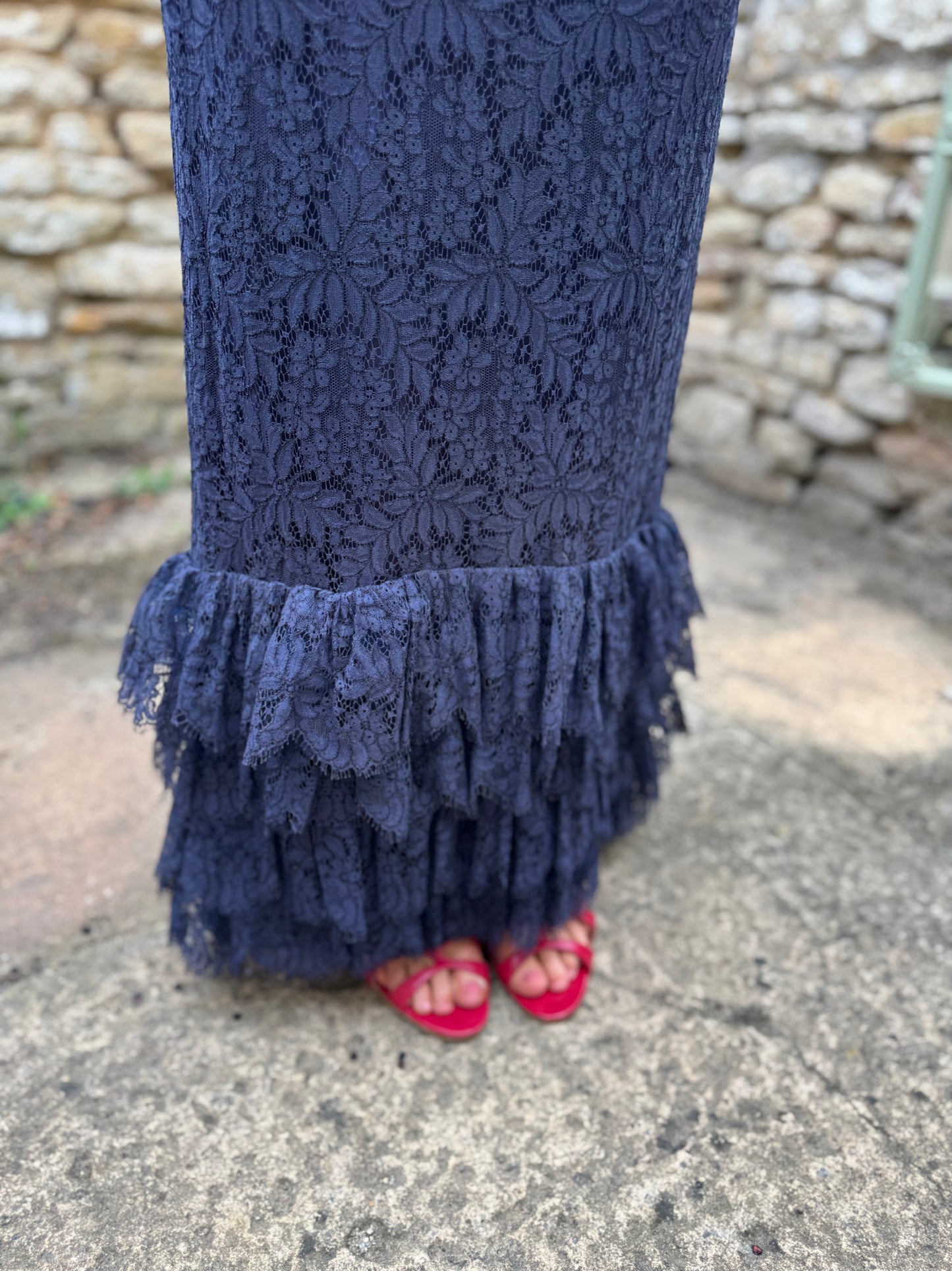 Leonard of Paris Dark Blue Ruffle Hem Dress