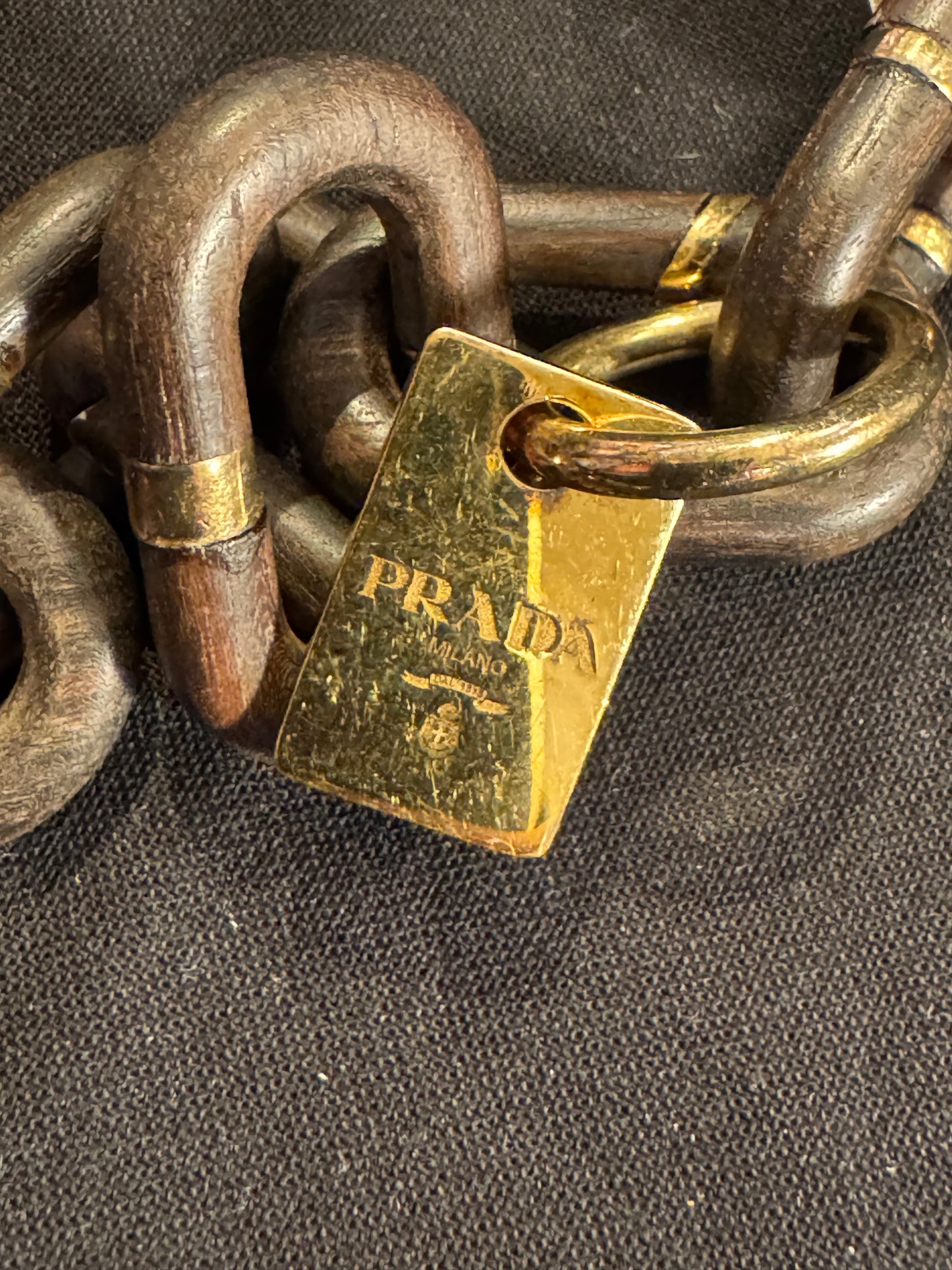 Prada Wooden Chain Necklace with Blue Crystal Pendant