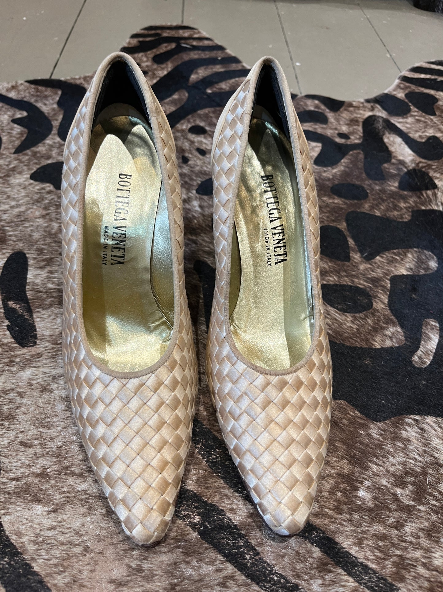 Bottega Venata Cream Silk Heels