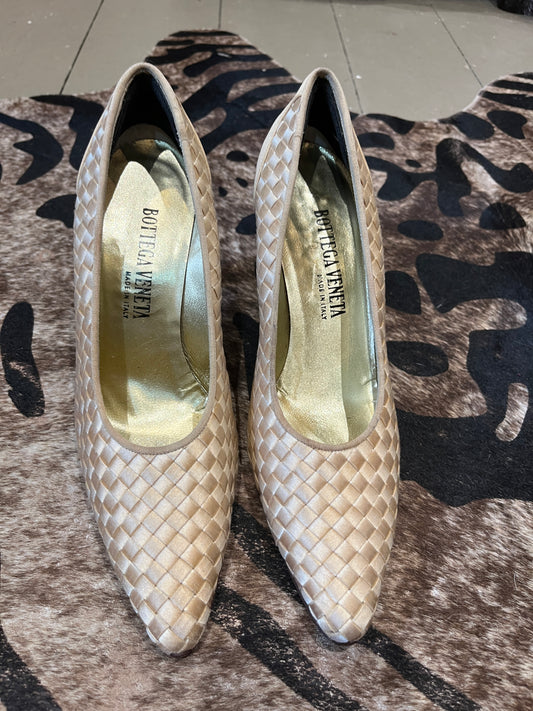 Bottega Venata Cream Silk Heels