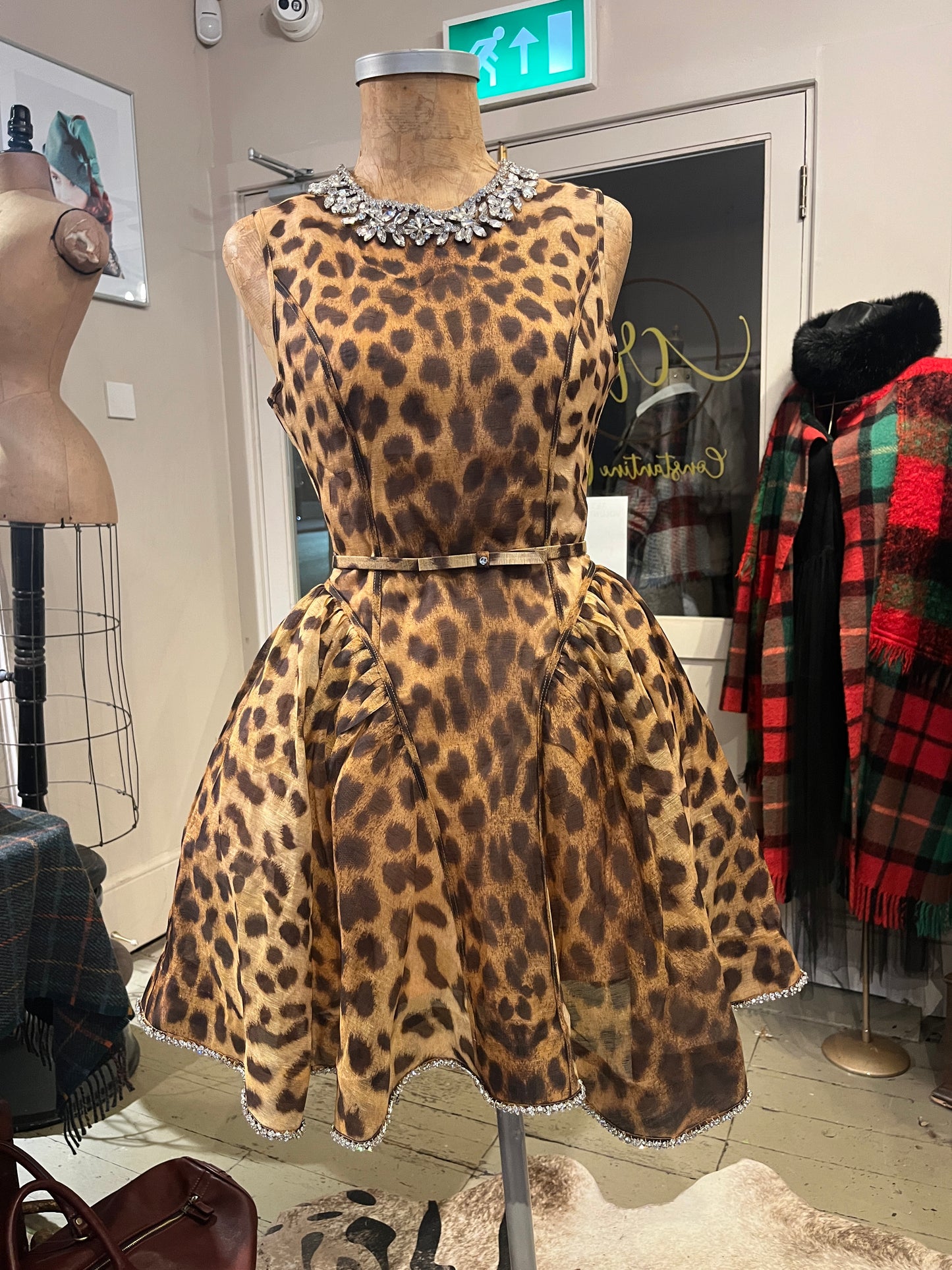 Zimmermann Crush Crystal Embellished Leopard Print Panelled Mini Dress