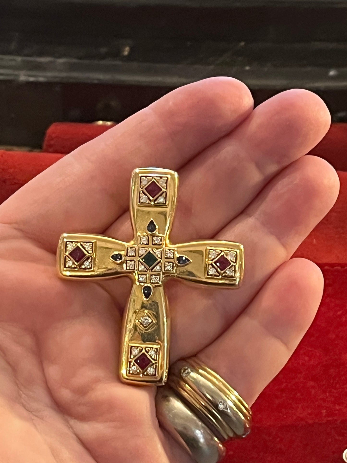Cartier Gem-set and Diamond 18K Gold "Byzantine" Pendant Brooch