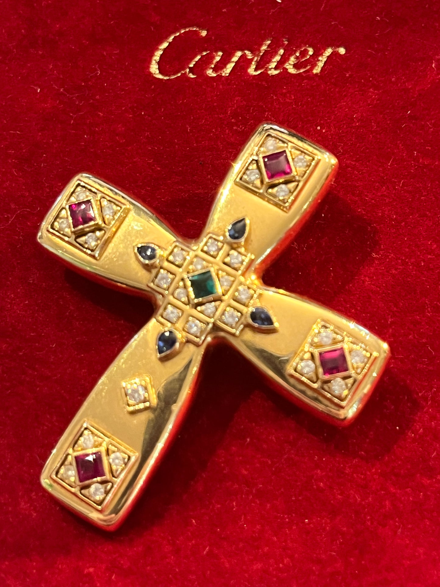 Cartier Gem-set and Diamond 18K Gold "Byzantine" Pendant Brooch