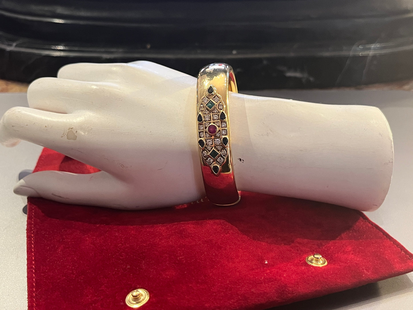 Cartier Gem-set and Diamond 18K Gold "Byzantine" Bangle Bracelet