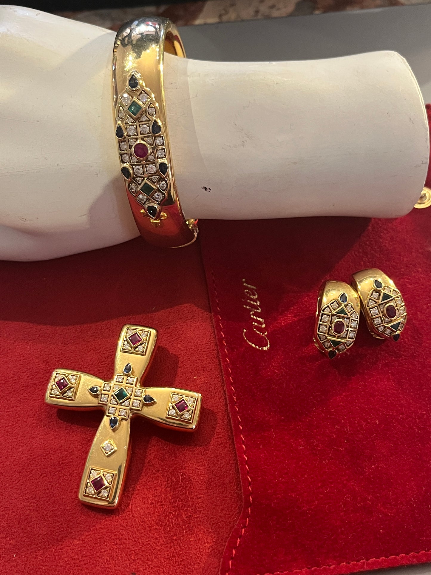 Cartier Gem-set and Diamond 18K Gold "Byzantine" Bangle Bracelet