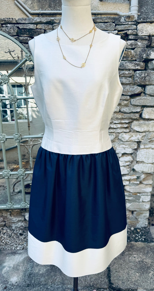 Cream and Navy Bruce Oldfield Dress